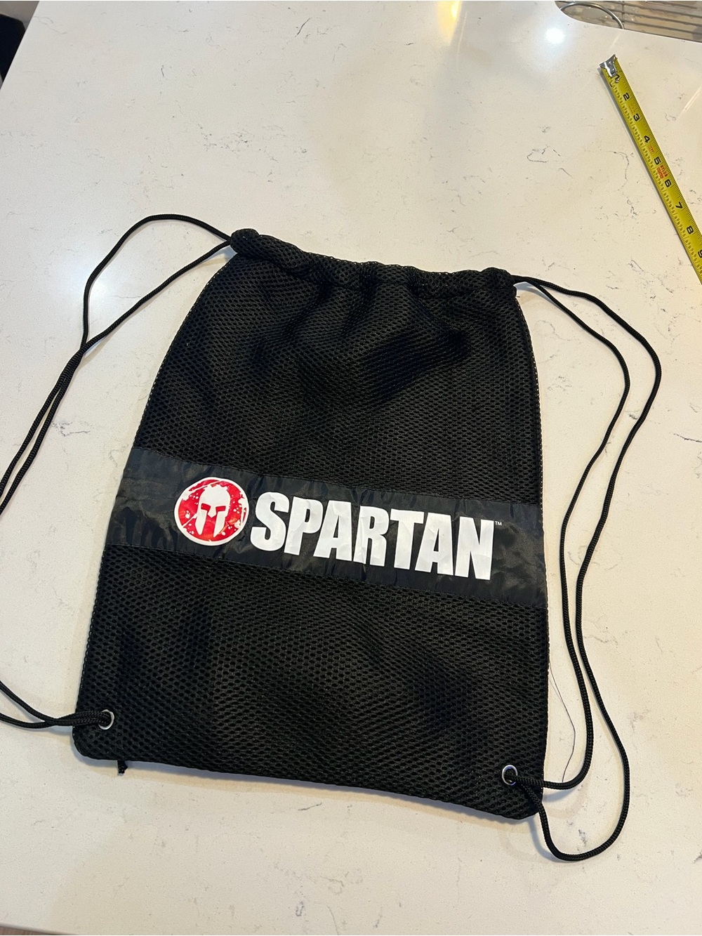 Spartan Race Black Mesh Drawstring Backpack Gym Cinch Sack Travel Bag 15x12